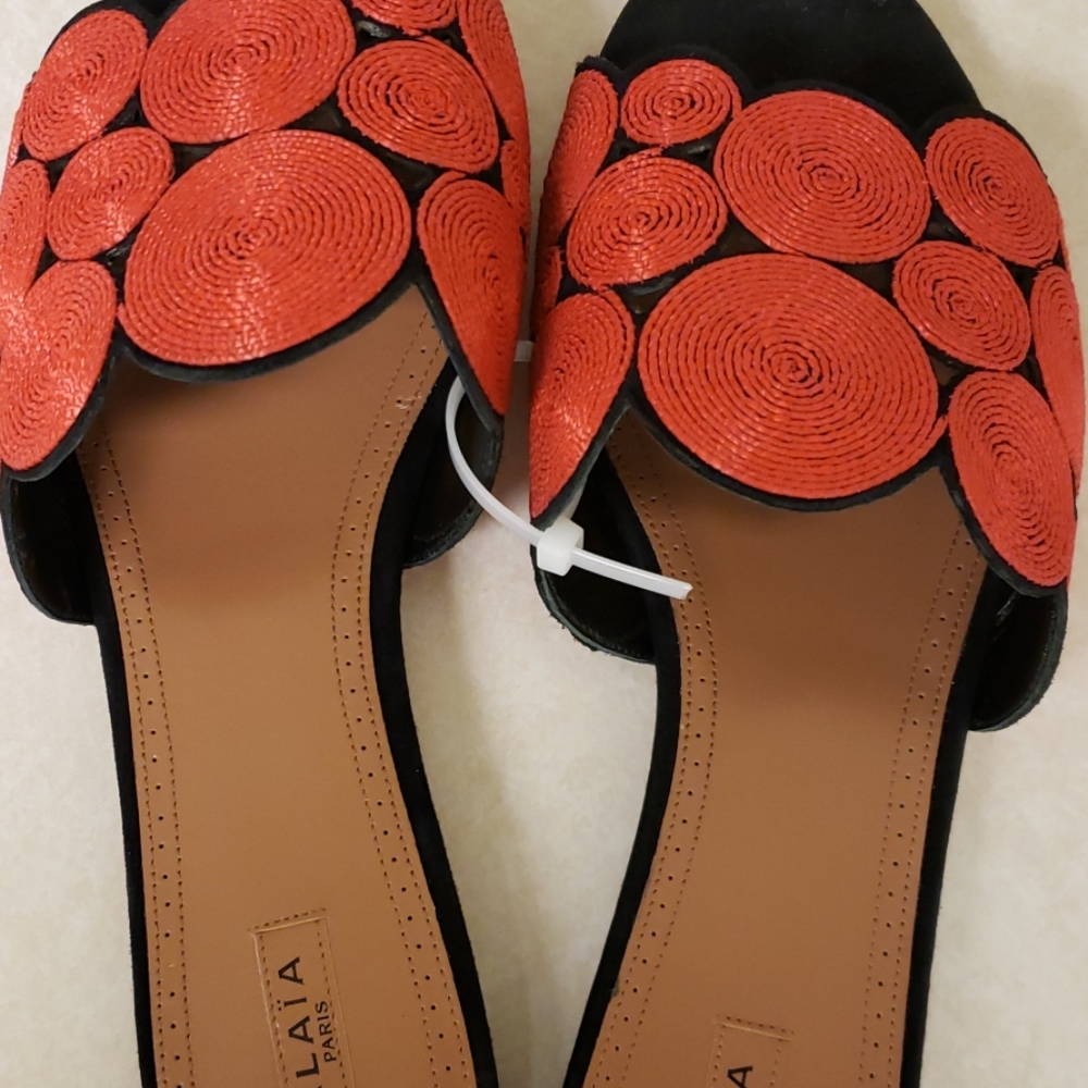 ALAIA slide sandals with straw embellishments EUC